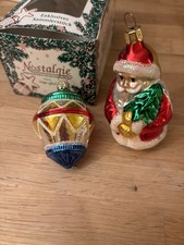 Nostalgie Weihnachtsschmuck 2 Christbaumkugeln Nikolaus/Engel 9 & Kugel 7cm Glas