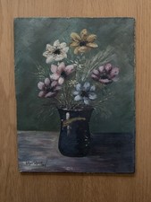 Bild Malerei Blumen in Vase 1929 Esther Schmidt 27x21c Dachbodenfund