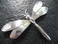 Brosche Silber 925 Handarbeit prächtige große Libelle mit weißem Stein