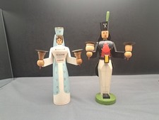  Engel und Bergmann Figur Kerzenhalter farbig  Erzgebirge ca. 30 cm Nachlass 