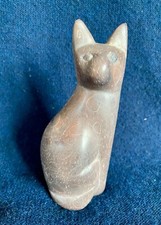 Ägyptische Katze Bastet Speckstein Grau/ Braun, Skulptur 