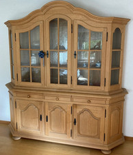 Vitrinenschrank Eiche massiv rustikal dreitürig, drei Schubladen