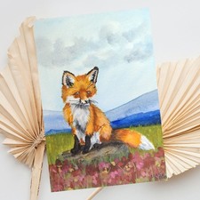 Handgemalter Fuchs in Aquarell Original A6, Fuchs Gemälde, Wandbilder, Kunst