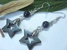 Hämatit Stern Ohrringe Ohrhänger Earrings m.8 mm Blaufluss & Edelstahl Ohrhaken