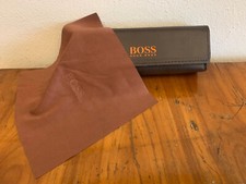 BOSS HUGO BOSS Leder Brillenetui + inkl. Putztuch 15,5×5,5×4cm braun m.KlettVers