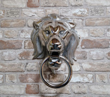 Türklopfer Löwenkopf 28cm Alu Figur Handtuchhalter Wanddeko Löwe Neu Silber