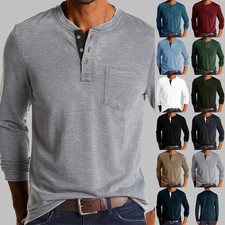 Herren Hemd Knopfleiste Langarmshirt Henley Longsleeve Pullover Sweatshirt Tops