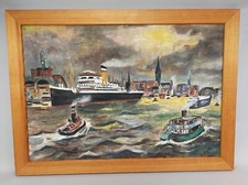 Expressionistisches Gemälde Hamburger Hafen Michel Schiffe Ölbild Seestück marit