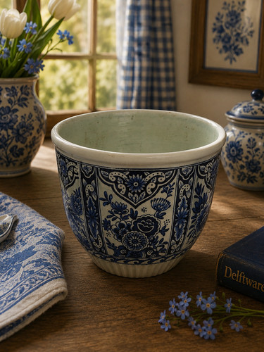 Vintage keramik übertopf blau - keramik,