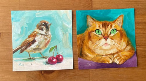 Spatz ölmalerei katze - Ölmalerei,,