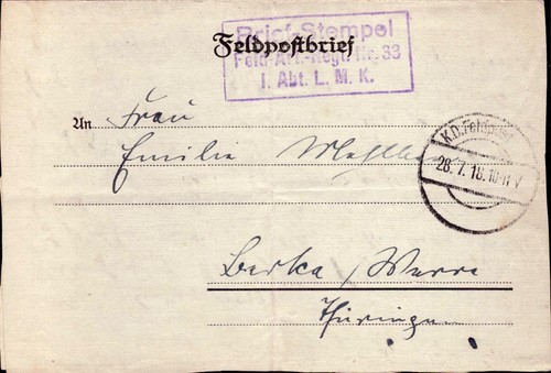 Feldpost art reg - dr, art.-reg