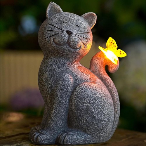 Led solar gartenfigur katze - led,