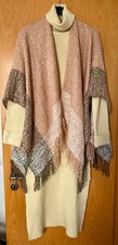 Schal Stola Tuch Oversize Rosa Grau mit Glitzerfäden Fransen