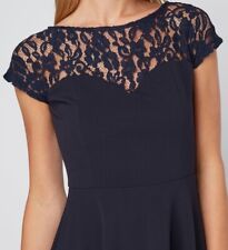 MARIE BLANC Cocktailkleid mit Einsatz aus Spitze - Blau, Gr. 38