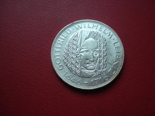 BRD  5 DM  1966   *D*    Gottfried Wilhelm Leibniz    SILBER  Originalbild