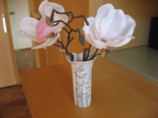 Vase, Porzellan, Arzberg, weiß mit Gräsern + Magnolienzweig, wie neu