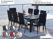Gartenmöbel Set 9-tlg. Alu Tisch 8x Stapelsessel Essgruppe Gartenset Sitzgruppe