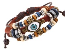 Armband Hippie Peace  Frieden Blume Echt Leder Auge Perlen Zugkordel