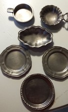  6 x Zinn Zinnschale Teller Engel Rand Punzen ASCHENBECHER 650gr zus.