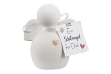 Gilde Figur Engel "Heart" Keramik weiß Sandige Oberfläche Goldenes Herz