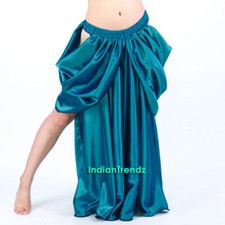 Blaugrün - Satin Drapiert Rock Swing Bauchtanz Kostüm Tribal Orientalische Jupe