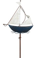 dekorativer maritimer Garten-Stecker Deko-Stecker Segelboot Metall blau weiß