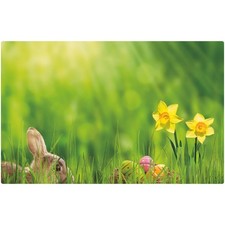 Tischsets Platzsets MOTIV abwaschbar Osterhase Osterglocke Wiese bunt