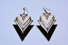 Große Art Déco Ohrhänger mit Emaille - tlw. vergoldet - 70er/80er Jahre Vintage