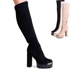 Damen Plateau Stiefel Velours