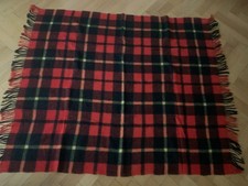 Vintage Wolldecke Plaid kariert Schottenkaro schwarz rot gelb ca. 138 x 177