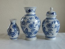3 große Porzellan Vasen Tirschenreuth Bavaria Zwiebelmuster Echt Cobalt Untergla