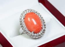 925 Silber - modener Ring - natürliche Koralle - 2.00 ct weiße Saphire