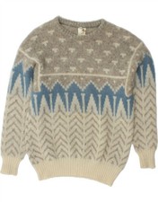 ALAFOSS ICEWOOL Herren Rundhals Pullover Sweater Medium Grau Fair Isle Wolle HD03