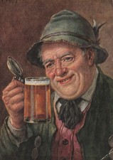 AK GF   Mann - Bayer m. Hut + Bier-Humpen - Künstler: Vater " Nach Fierabend"