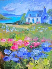 Dorf Haus mit Blumenfeld