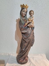 alte Heiligenfigur Holz Maria Jesuskind Madonna  Kind  geschnitzt farbig gefaßt