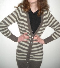  sexy ZARA Strickjacke Cardigan Jacke grau creme gestreift Mohair S M L 36 38 IN