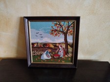 Gobelin Stickbild mit Holzrahmen - Apfelernte - 37 x  37 cm