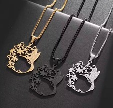 Kette Anhänger Edelstahl Gold Silber Vogel Kolibri Blume ES-2937