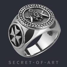 Freimaurer Ring Masonic Siegelring Totenkopf Skull Memento Mori 925 Silber