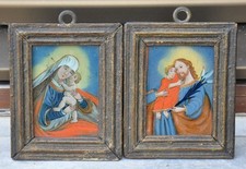 Paar kleine Hinterglasbilder Bayern/Tirol,  Maria Hilf u. Hl.Josef je 11 x 13cm