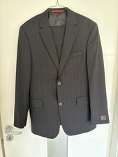 MANSTON Anzug Schwarz, dezente Streifen, Schurwolle (45%) Größe 46