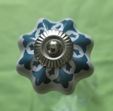 Türknauf 2 Stück Keramik Kürbis Dekor hellblau Möbelknopf Schrankgriff