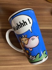 Eine Kaffee  - Tasse von Ritzenhoff  Blue Yellow Muhh Flirt Maxi   Kaffeebecher