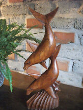   Delphin Fisch Skulptur Tier Teich See Aquarium geschnitzt Kunst Statue Deko 