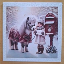 handgefertigte Grusskarte °Mädchen mit ihrem Pferd 🐎° Geburtstag Handarbeit