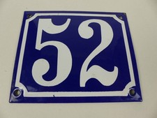 altes Email Hausnummern Schild Nr. 52 Emailschild gewölbt 12 x 10 cm in blau