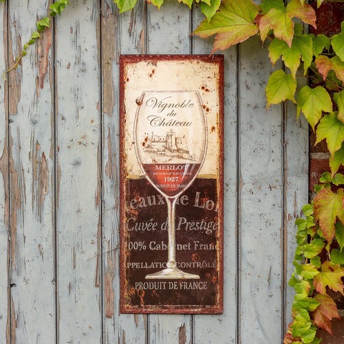 Blechschild mit weinglas - weinglas,