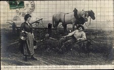 Künstler Ak Bauern am Feldrand, Pferdepflug - 4205915