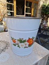 Eimer Wassereimer 10 Liter Emaille Henkel Holzgriff Vintage Blumen Dekor Neuw